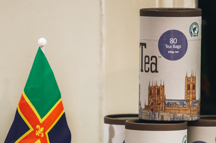 Lincolnshire Tea packaging containing 80 tea bags with Lincolnshire Flag