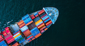 Large boat with colourful cargo containers