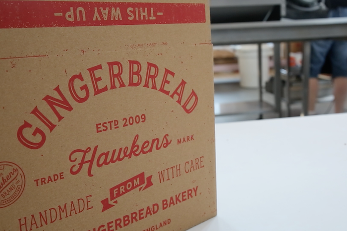 Brown packaging box with Hawkens Gingerbread branding
