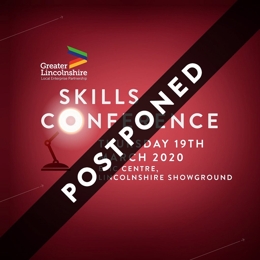 Skills conference poster with postponed text overlay