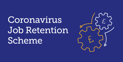 Coronavirus Job Retention Scheme with icon of 2 cog wheels with pound signs in them