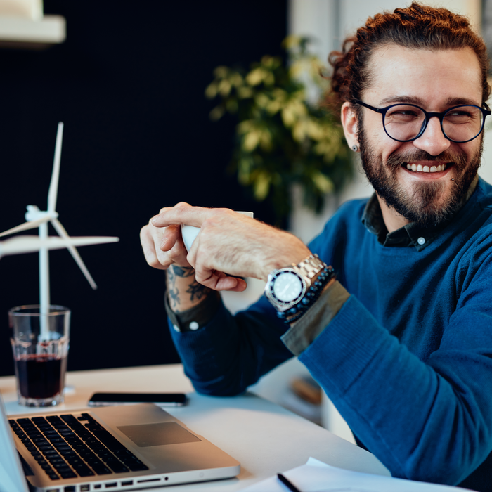 Man with windmills