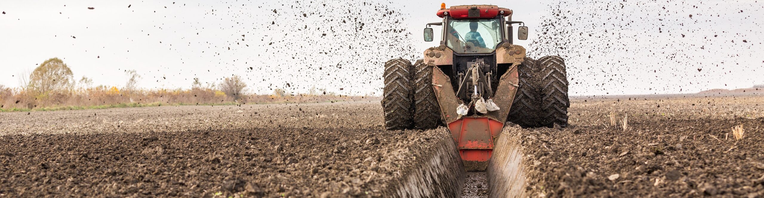Tractor,With,Double,Wheeled,Ditcher,Digging,Drainage,Canal