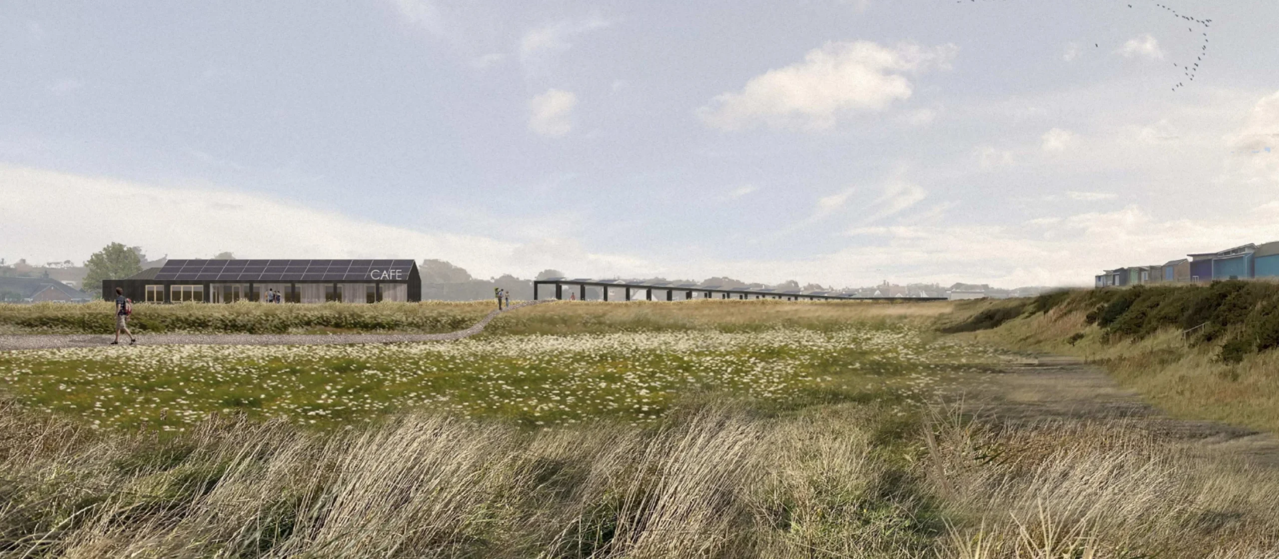 An artist impression of the new welcome hub at Sandiland | © National Trust / Jonathan Hendry Architects